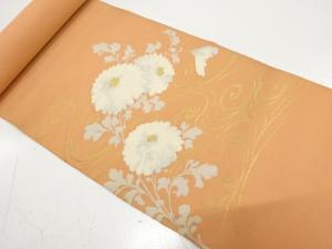 アンティーク　綴れ　流水に菊模様織り出し　名古屋帯地反物